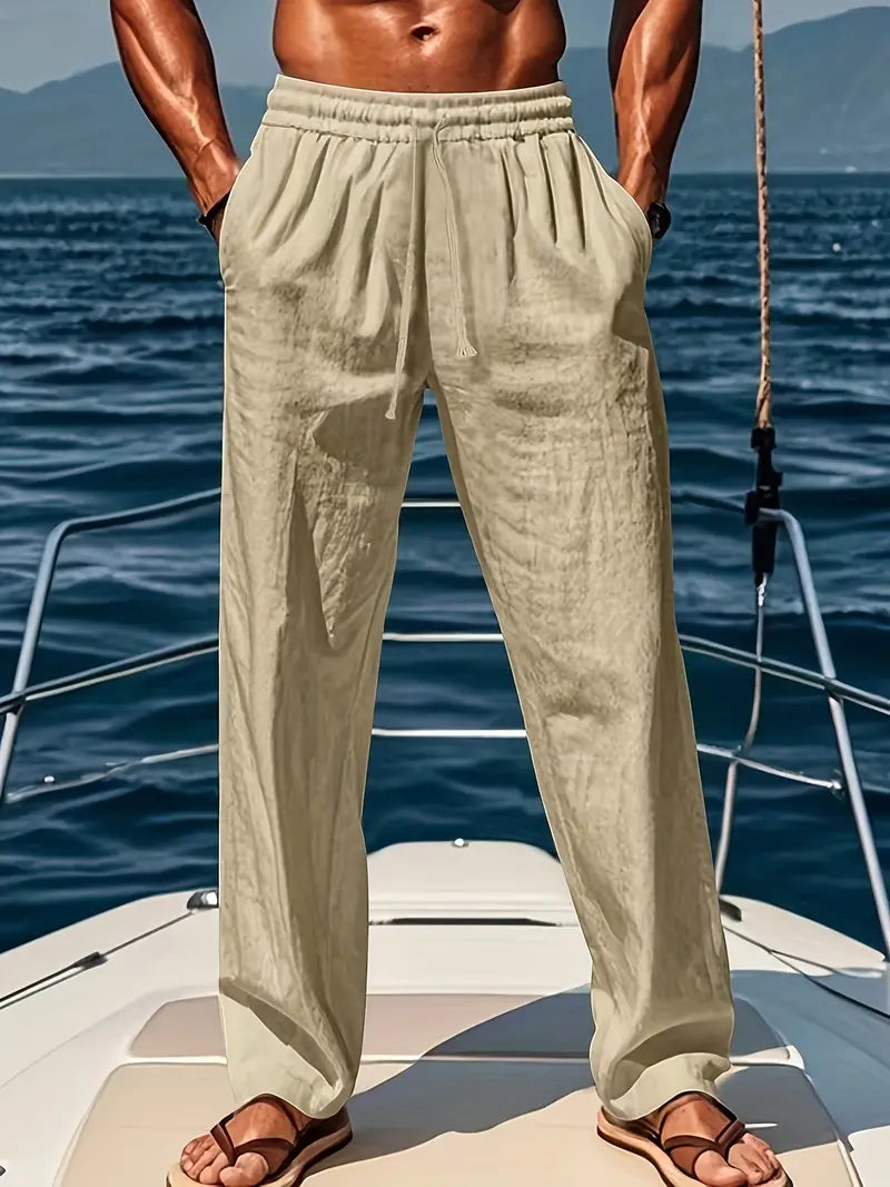 Men's Linen Pants Breathable Relaxed Fit Wide Leg Pants For Summer Comfort And Easy Everyday Style