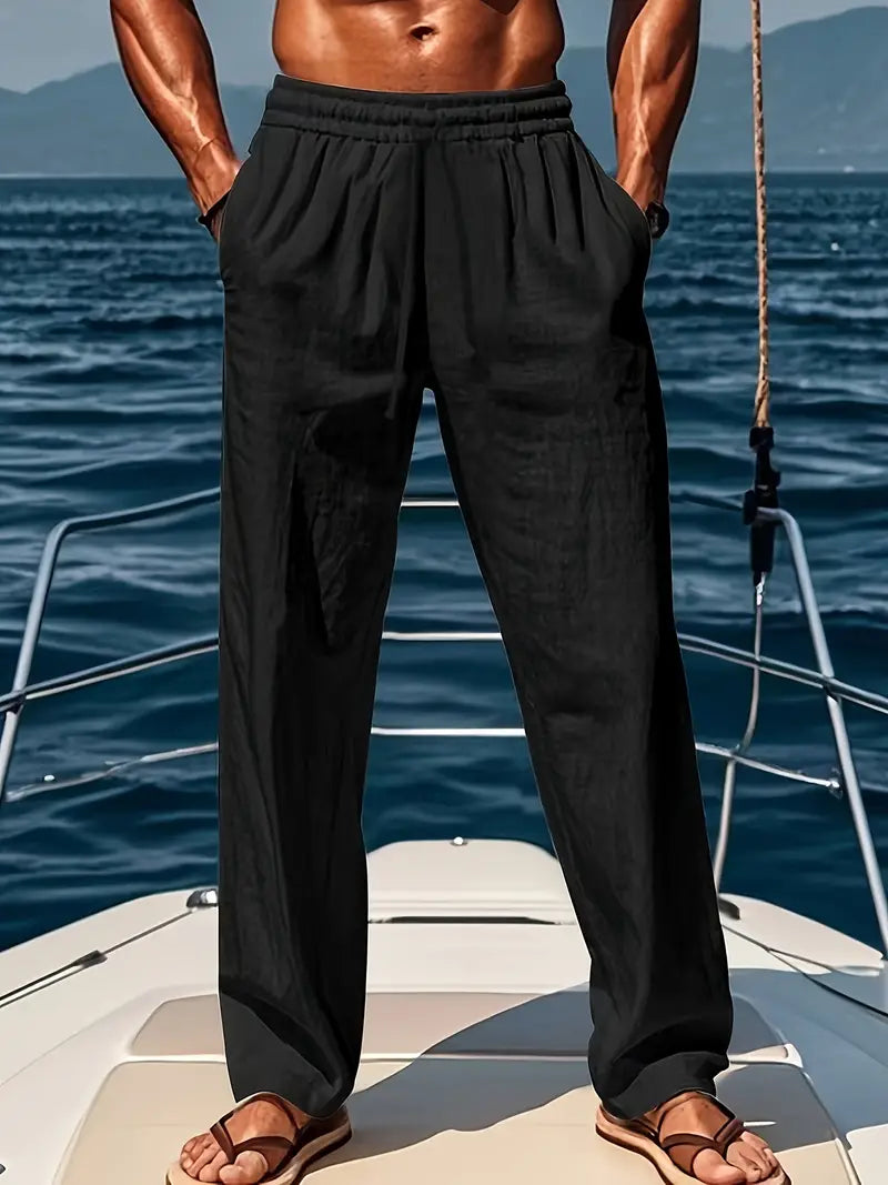 Men's Linen Pants Breathable Relaxed Fit Wide Leg Pants For Summer Comfort And Easy Everyday Style