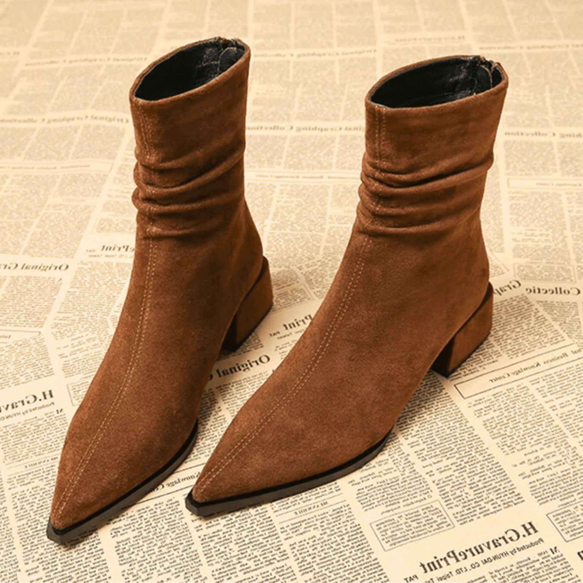 Women's Ankle Boot with Block Heel and Zip Closure - TrendAura