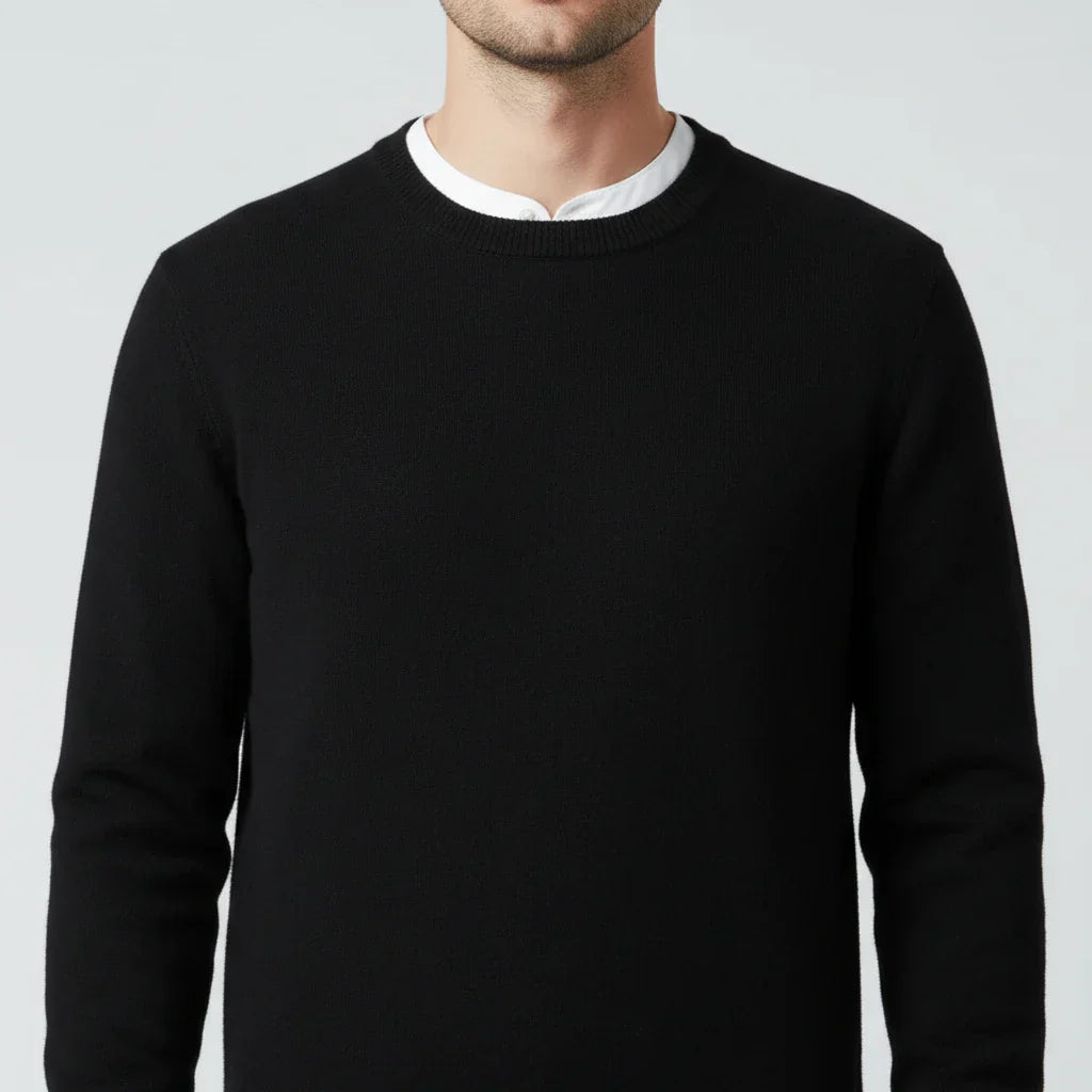 Men's Light Blue Crew Neck Knit Sweater Regular Fit With Ribbed Cuffs Timeless Wardrobe Essential