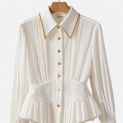 Ancienne Monde | Pleated Blouse Inspired by Hepburn for Women – French Elegance