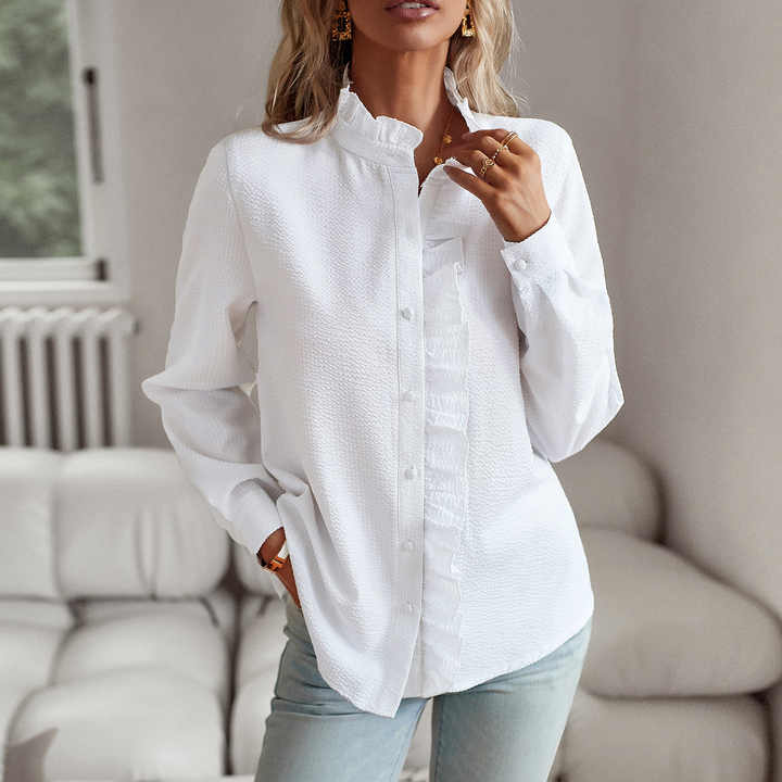 Elegant blouse with long sleeves and high collar for women