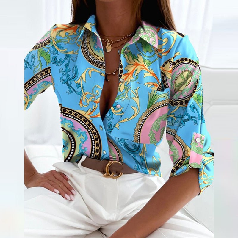 Women's Blouse - Classic Collar - Button Closure - Lightweight & Flowy - Long-Sleeved