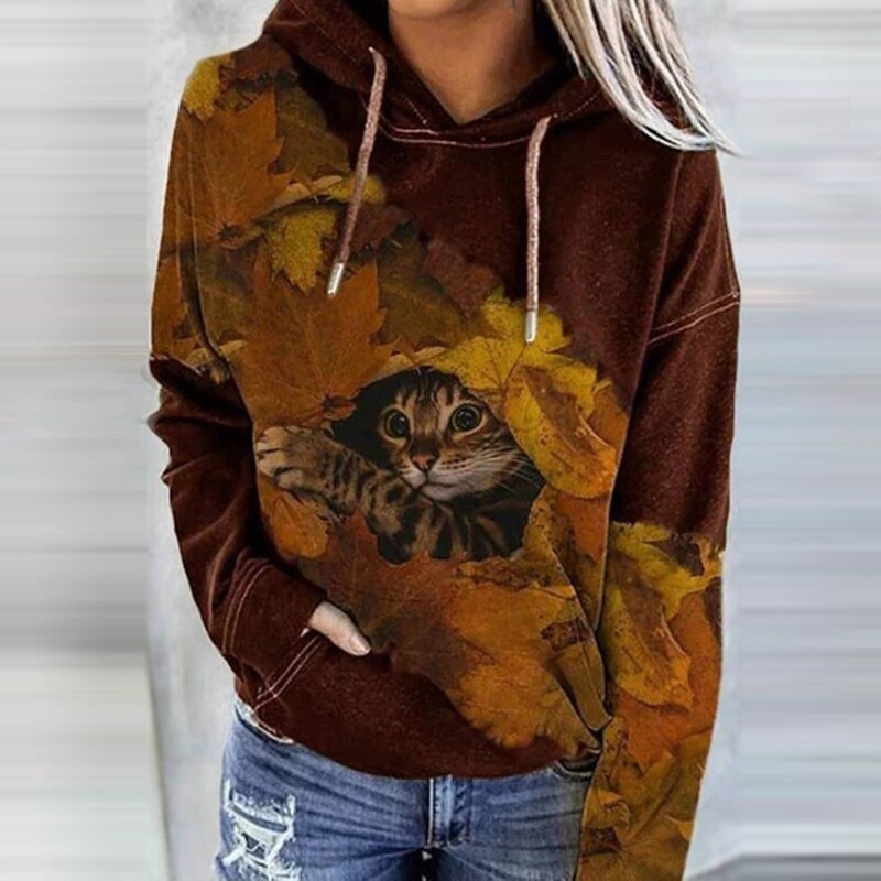 Women’s Hoodie – Relaxed Fit – Cotton Feel – Artistic Handprint – Kangaroo Pocket
