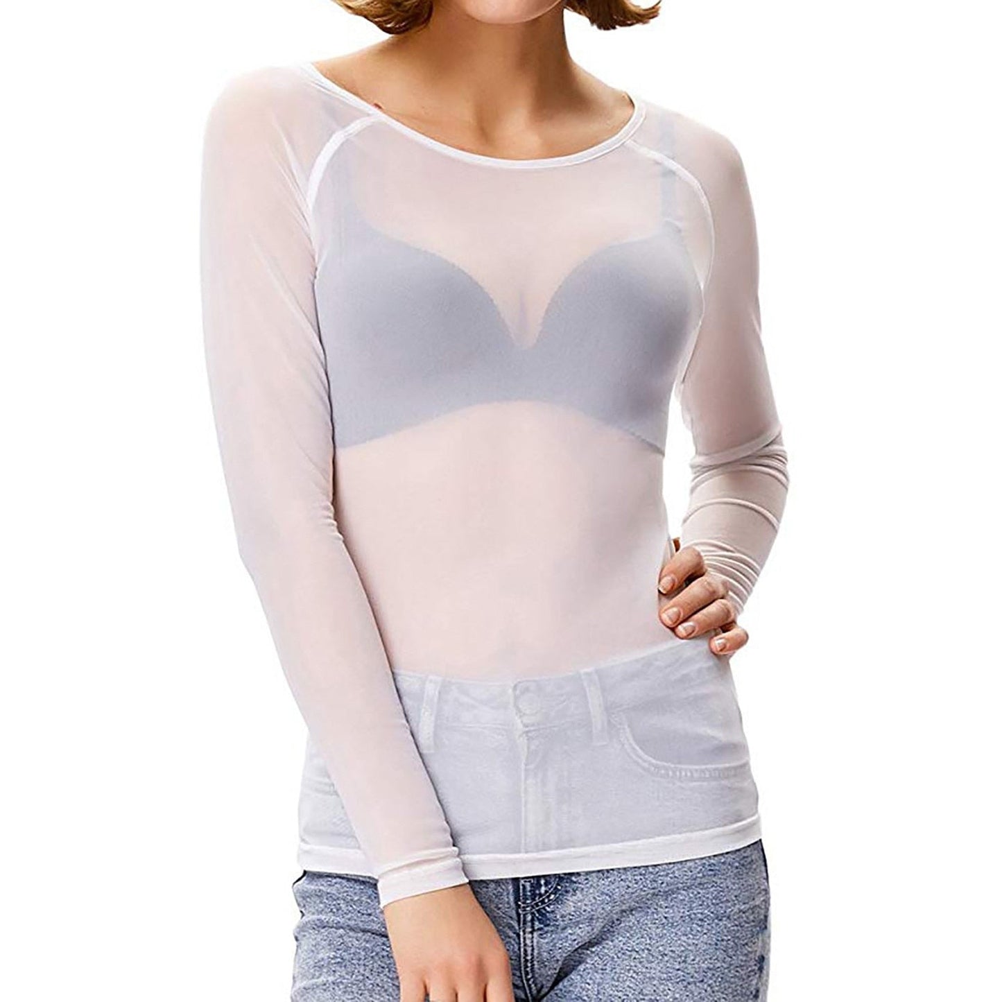 Transparent long-sleeve knit top for women