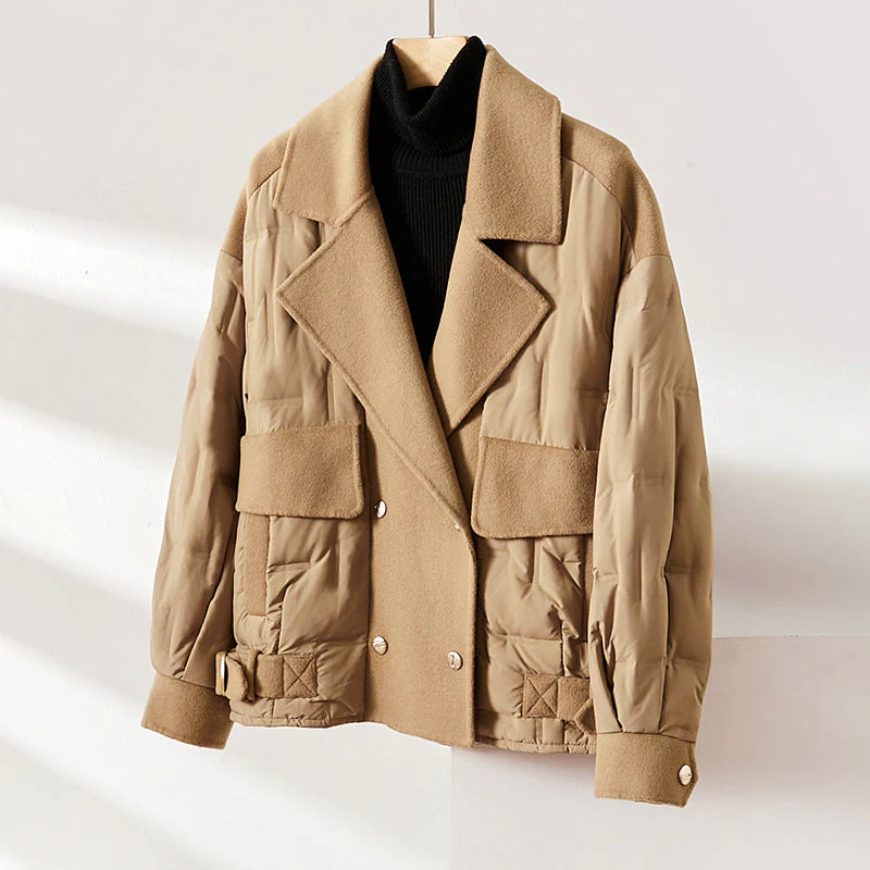 Women’s Down-Filled Wool Jacket with Lapel Collar