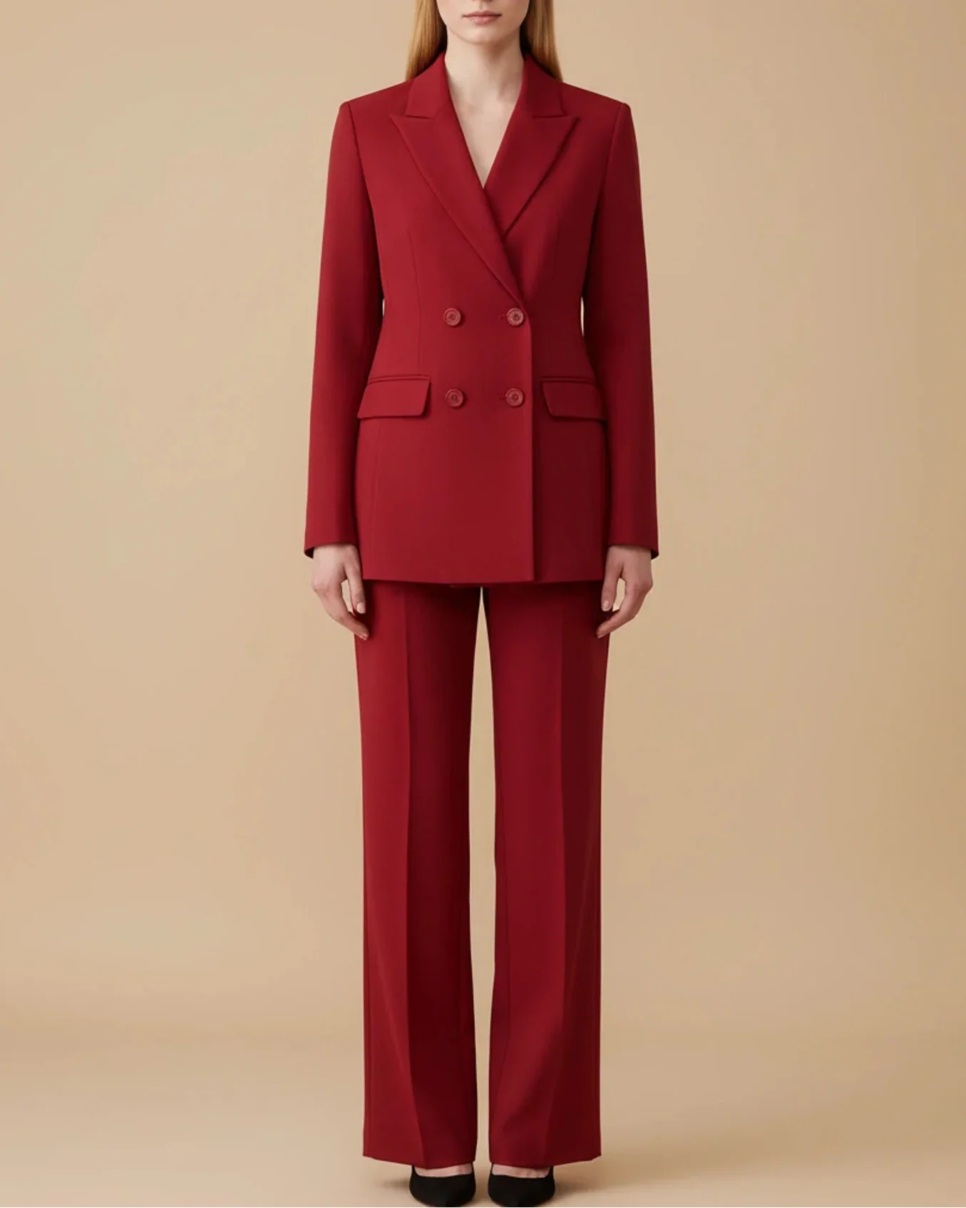 Womens Formal Double Breasted Pantsuit With Tailored Straight Leg Pants And Blazer For Office