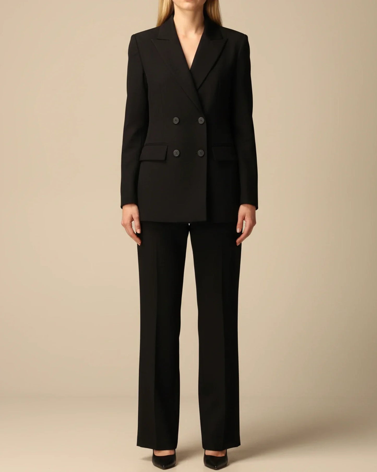 Womens Formal Double Breasted Pantsuit With Tailored Straight Leg Pants And Blazer For Office