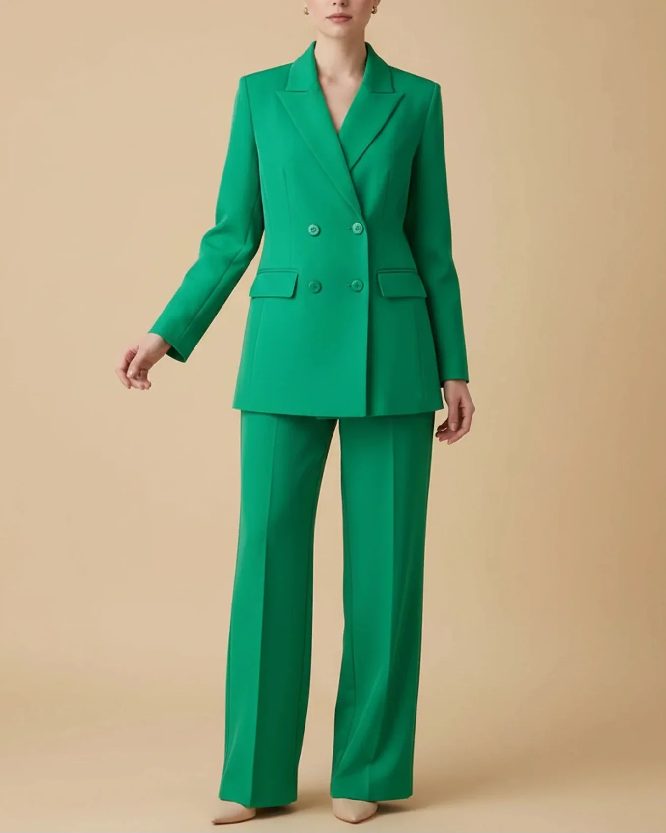 Womens Formal Double Breasted Pantsuit With Tailored Straight Leg Pants And Blazer For Office