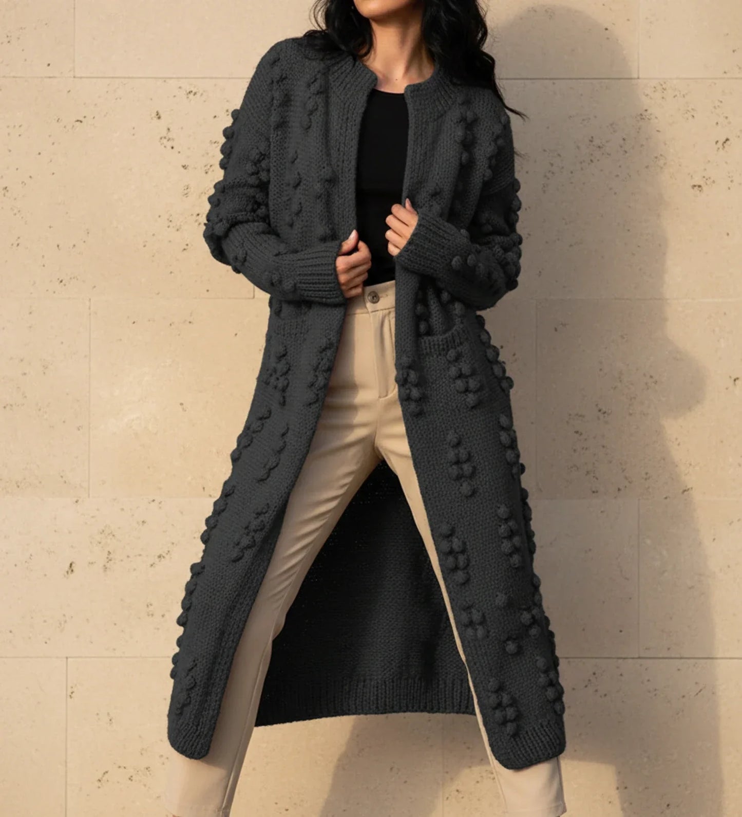 Women's Longline Textured Popcorn Cardigan