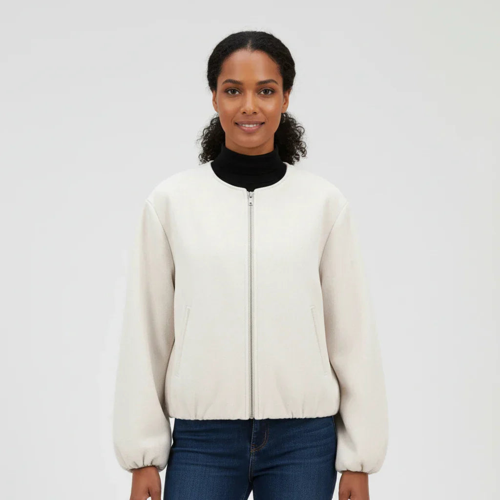 Women's Balloon Sleeve Zip-Up Bomber Jacket
