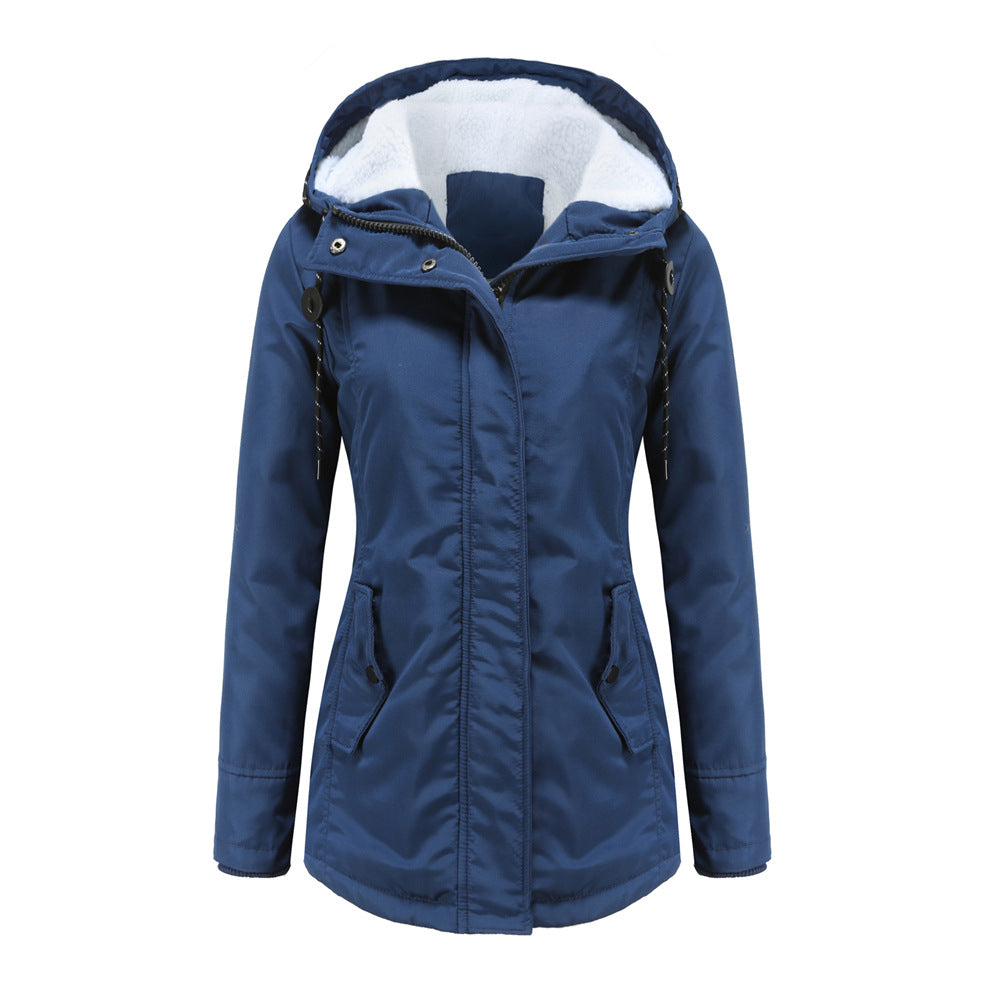 Women’s Rain Jacket – Tailored Fit – Waterproof Fleece Lined – Hooded Mid-Length Coat