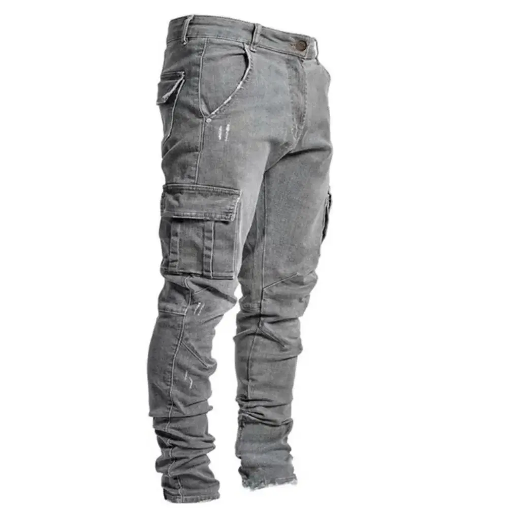 Xander Denim Cargo Jeans Slim Fit Light Wash Denim with Cargo Pockets Waylynn Collection