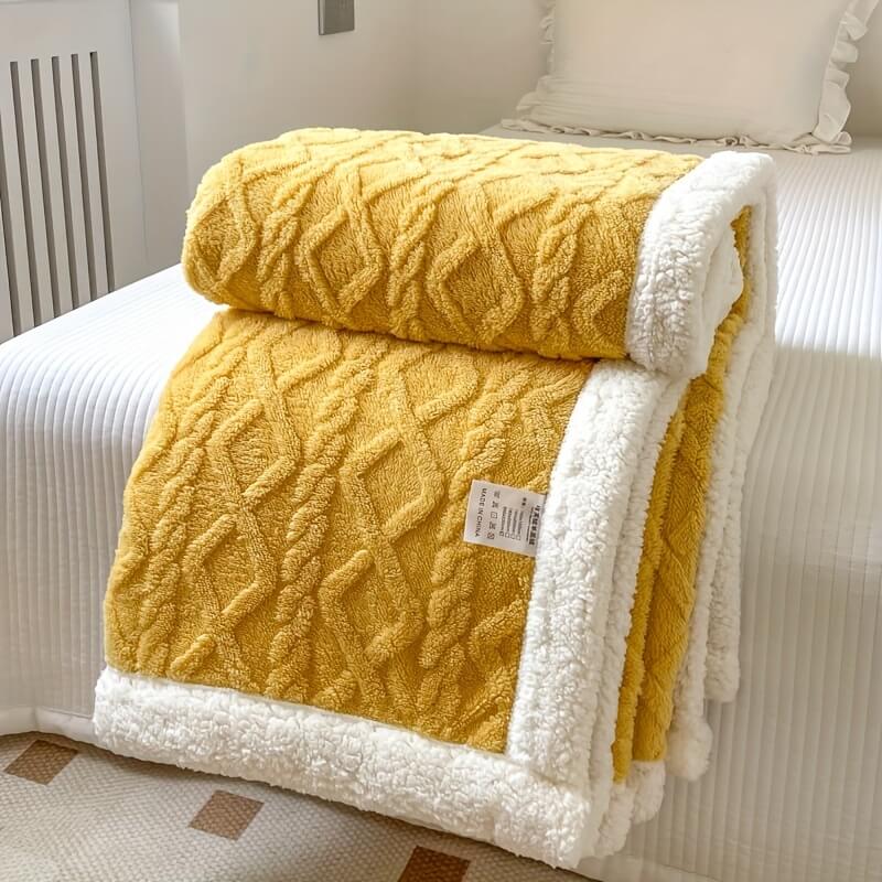 Contemporary Sherpa Fleece Throw With Diamond Texture For Cozy Luxurious Living Room Decor For Modern Homes