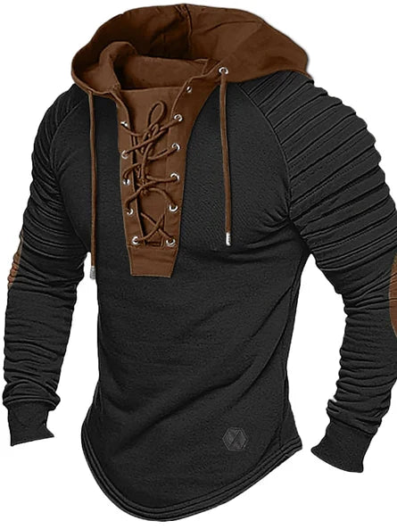 Asher Knitted Hoodie Sweater With Wool Cashmere Blend Lace Up Front Ribbed Sleeves Cozy Hooded Pullover