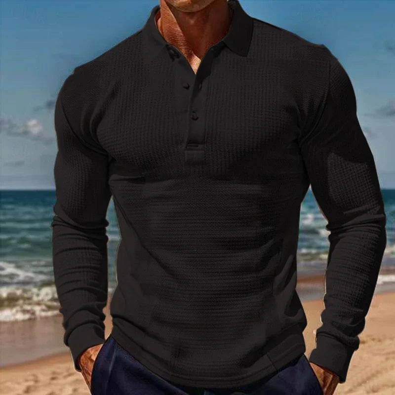 Men's Polo Shirt Long Sleeve For Everyday Wear Versatile Collared Top For Casual To Semi Formal
