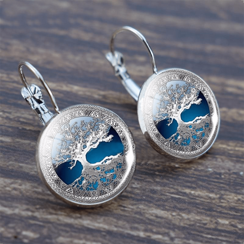 Women's Hoop Earrings with Tree of Life Design and Silver Finish - TrendAura