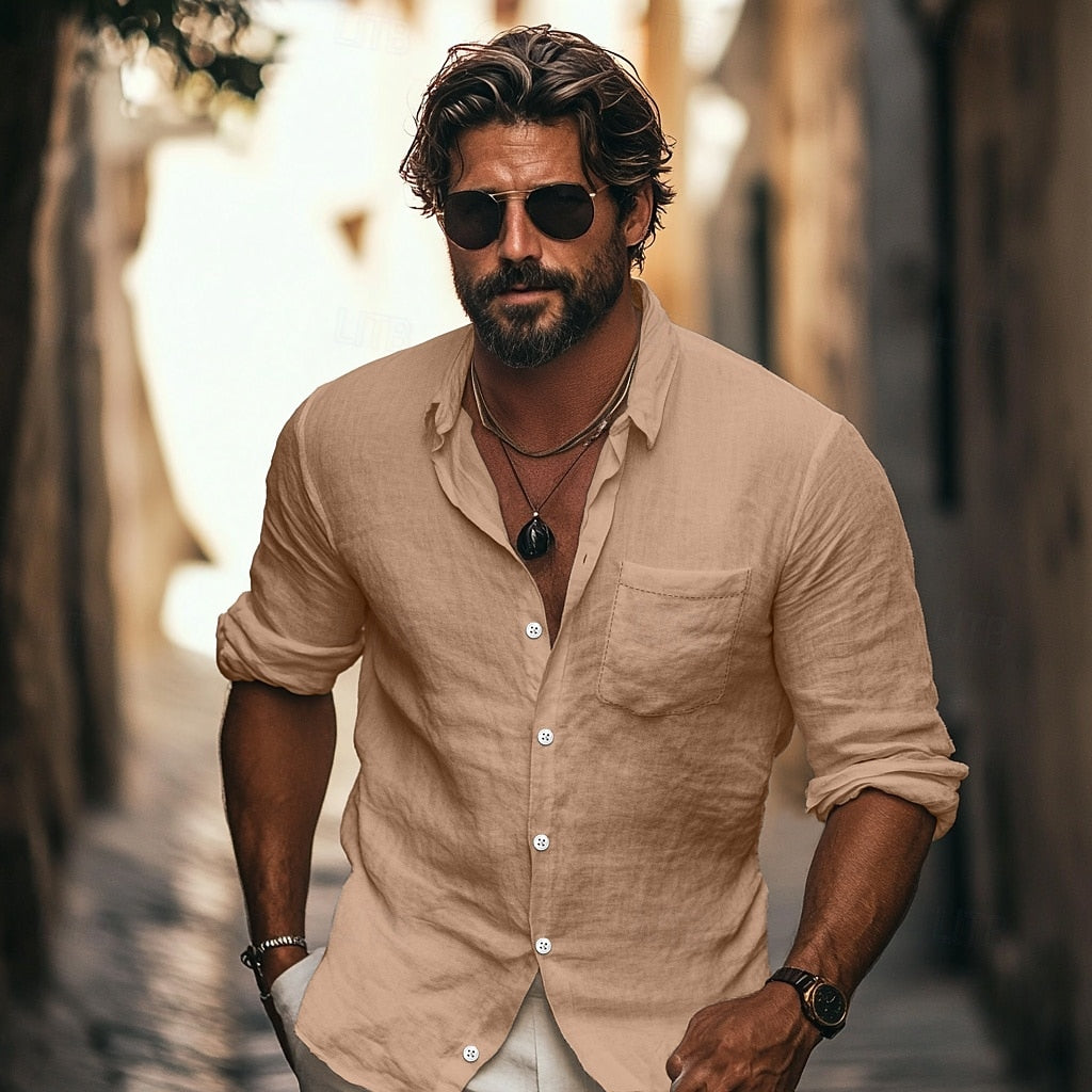 Vintage Men's Casual Button Up Shirt Refined Look For Warm Days With Effortless Style
